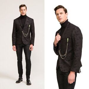 Rnt23 TWO BUTTON MONOCHROMATIC BLAZER - BLACK CAMO